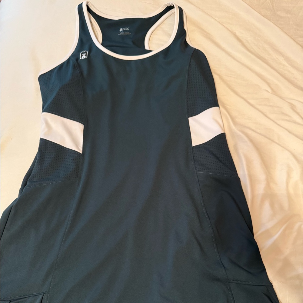 Stylish Teal and White Sleeveless Dress